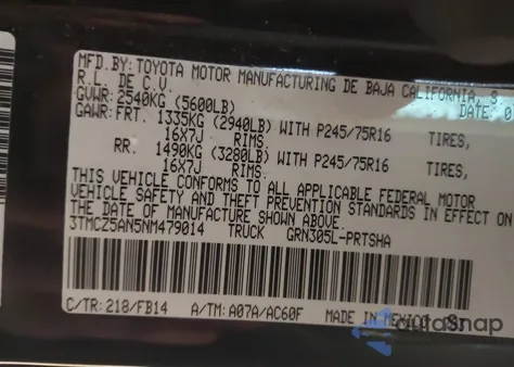 2022 Toyota Tacoma Sr V6 from USA, damaged, VIN 3TMCZ5AN5NM479014